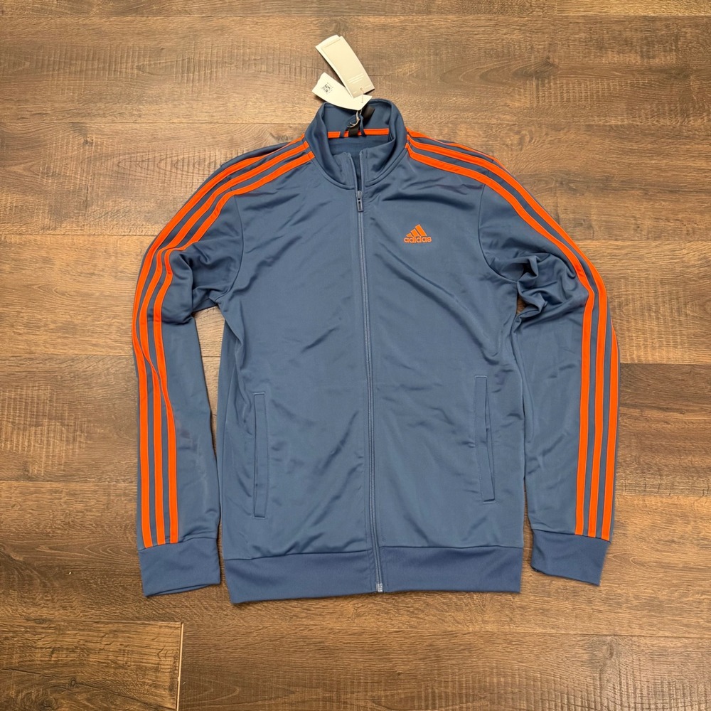 Adidas Mens M 3S TT TRIC Track Jacket Wonder Steel Orange IC6747 Size S